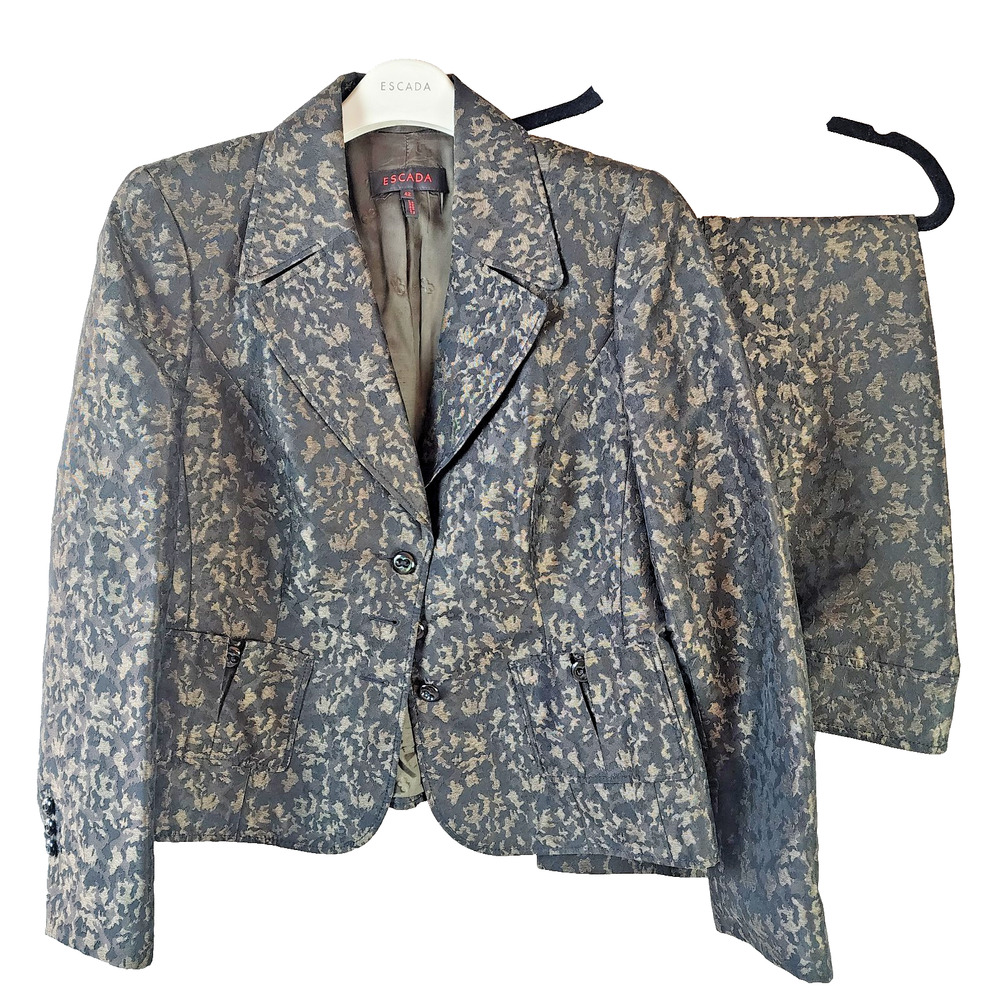 Escada Pant Suit Women’s Camouflage Blazer Set Size 12 Bronze Double Breasted